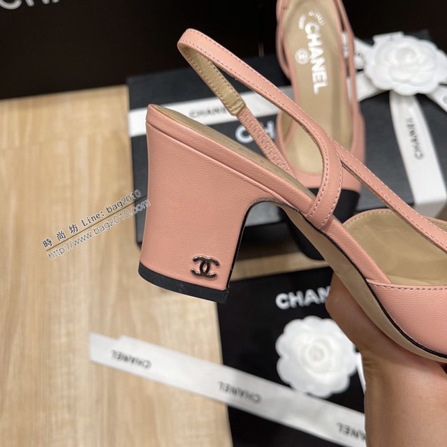 Chanel專櫃經典款女士涼鞋 香奈兒時尚sling back涼鞋平跟鞋6.5cm中跟鞋 dx2560